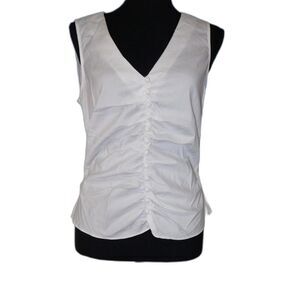 White House Black Market V-Neck Ruched Button Up Top